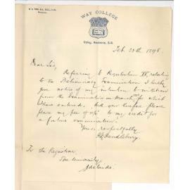 R J Pendlebury - Way College - Withdrawal from Preliminary Exam