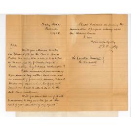 P H Priestley - Parkside - Permission to Enter on 5 February 1898 for Senior Public Exam in March with intention to proceed to the Medical Course