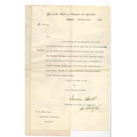 James Bath - Secretary - Minister of Education - Approves recommendation to award vacant Scholarship to Charles Leonard Wainwright and others