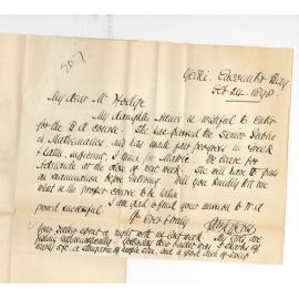 Reverend James Jeffreys - Concerning Entrance Exam for BA Course for Miss Annie Jeffreys