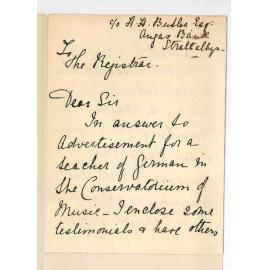 Miss M Thomson Trummer - Strathalbyn - Applying for position as Teacher of German at Conservatorium