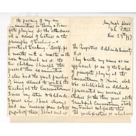 Miss Caitloch Relsey - Dryburgh House - St Peters - Application for position as teacher of pianoforte in the Conservatorium