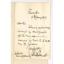 E M Bennett - Riverton - Acknowledging Certificate