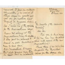 Miss Ellen Milne Bundey - Stirling West - Information concerning Conservatorium