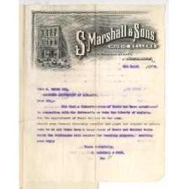 S Marshall and Sons - Adelaide - Asking for Appointment as Music Sellers to the Conservatorium