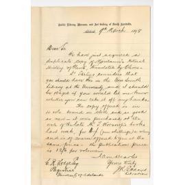 Joseph Robert George Adams - Librarian Public Library - Offering Marilauns Natural History of Plants at 4 shillings each