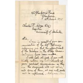 Thomas J Lamble - Victoria - Asking for return of Testimonials