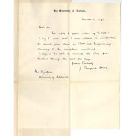 James Bernard Allen - Adelaide - Will take class in Electric Engineering 2nd Year