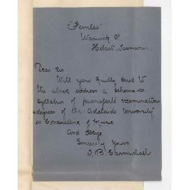 Miss J B Carmichael - Hobart - Information re Conservatorium