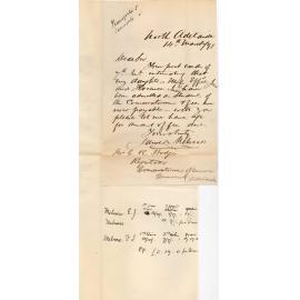 Mr James Melrose - North Adelaide - Asking for account for Amount of fees due by his daughters as Students of the Conservatorium