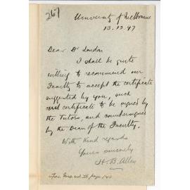 H B Allen - Willing to recommend Faculty to accept Certificate