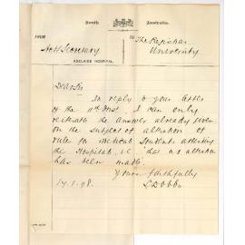 Stanley Dobbs - Acting Secretary - Adelaide Hospital - No alteration in Hospital Rules for Medical Students