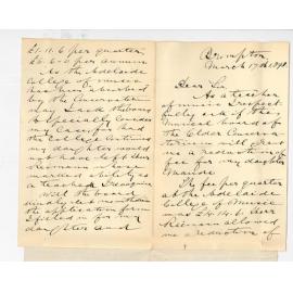 A Puddy - Asking for reduction of fees for daughter attending Conservatorium - Maude Puddy