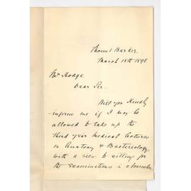 Miss Elizabeth Eleanor Weld - Mount Barker - Desirous of attending lectures Anatomy and Bacteriology