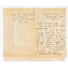 H Moore - Kensington Park - Request that his son Bertie H Moore may be allowed to pay his fees at end of Term