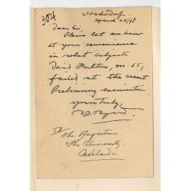 Douglas John Byard - Hahndorf - Asking in what subject No 55 failed in Preliminary Exam