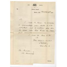 Stanley Dobbs - The Acting Secretary - Adelaide Hospital - Letter of the 12th instant laid before the Board and received