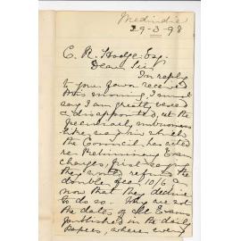 Mrs K N Bignell - Medindie - Concerning late fee Preliminary March 1898