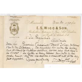 E S Wigg and Son - Adelaide - Marshall Hursts Zoology returned Credit note herewith