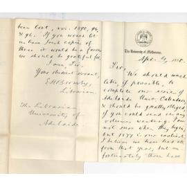 E H Bromby - Librarian University of Melbourne - Asking for copies of Calendars