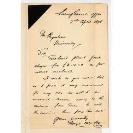 George McCoy - Survey General Office - Wishing to give notice that his son is to discontinue Musical Lessons