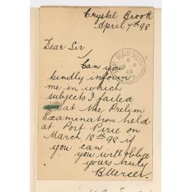 B Mercer - Crystal Brook - Asking in which subjects he failed at the Preliminary Exam