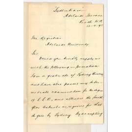 Hugh Hunt - Perth - Admission to LLB Course