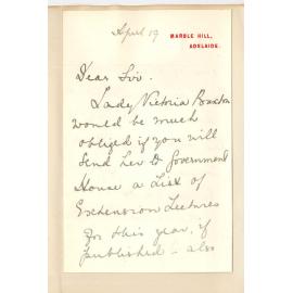 Lady Victoria Buxton - Government House - Extension Lectures