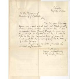 Miss Elizabeth Jarrad - Glenelg - Particulars of Preliminary Examination
