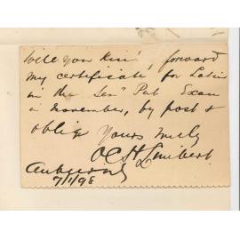 Osmund Charles Harvey Limbert - Auburn - Request for Senior Public Certificate Latin