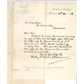 Todd and Samuel - Adelaide - Offering £107 % net for up to £10000 worth of S A Stock 3½ % maturing 1920