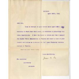 James Michael Fox - Adelaide - Subjects Evening Scholarship of Chemistry