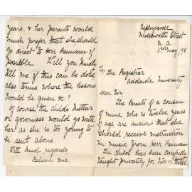 Miss Ellen Milne Bundey - North Adelaide - Entry of student to Conservatorium