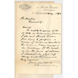 Frederick Augustus d'Arenberg - Adelaide - Cannot give Extension Lectures