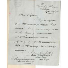 Charles Cawthorne - Honorary Secretary Heiniches Grand Orchestra - Amalgamation with University Orchestra