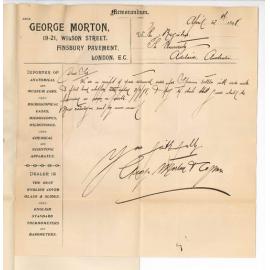 George Morton and Company - London - Acknowledging receipt order
