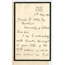 F A Moseley - Cottesloe Western Australia - Concerning sons Certificate etc