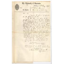 James Henry Robert Cruickshank - Registrar University of Tasmania - Information concerning the Matriculation Exam