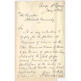 F Woodhouse - Sydney - Particulars of duties etc Professor of Singing