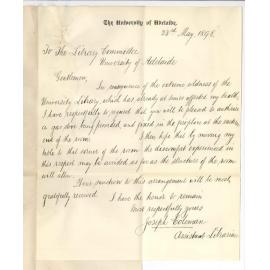 Joseph Coleman - The University - Request for stove in Library