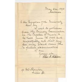 Elsie C Ashton - Adelaide - Withdrawing from Primary and asking that fee be placed to credit for future Exam