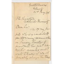 Kathleen Kingston - Glenelg - Request for time of Exam in Practice of Music to be altered etc Clytie Church