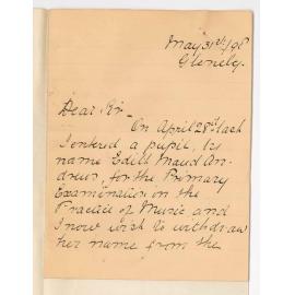 Miss Ingleby - Glenelg - Withdrawing Edith Maud Andrews from Primary