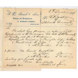 J D Beach and Son - Adelaide - Quotation for catering Refreshments for Conversazione