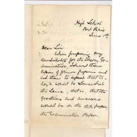 Miss Bessie Scott - Port Pirie - Complaining of arrangements at the Primary Exam