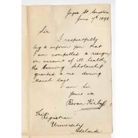 Bevan Kirby - Semaphore - Resigns Scholarship owing to ill health