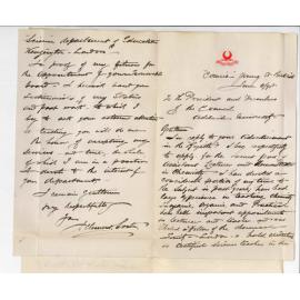 J Clement Souter MD - Parkside - Application for Assistant Lecturer Demonstrator in Chemistry