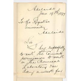 Miss Wilhelmina Susanna Hillier Heynemann - Permission to work in chemical laboratory for six weeks during vacation