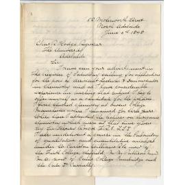 Alfred James Higgin - North Adelaide - Application for Position of Assistant Lecturer and Demonstrator in Chemistry