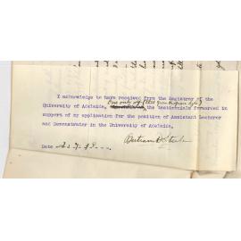 Bertram D Steele - Melbourne - Application for Assistant Lecturer and Demonstrator in Chemistry